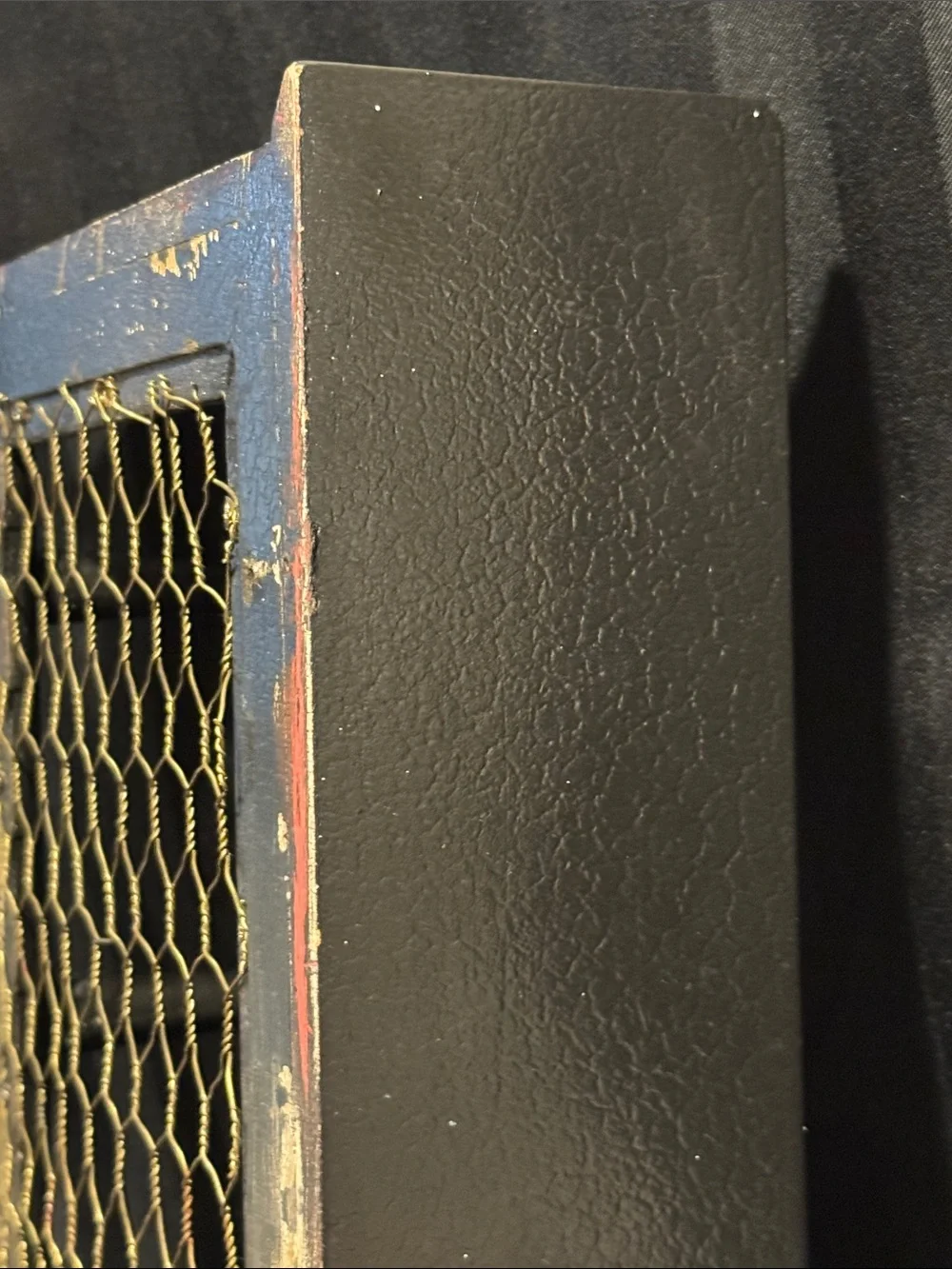 Rustic Black Wall Shelf with Chicken Wire and Hooks